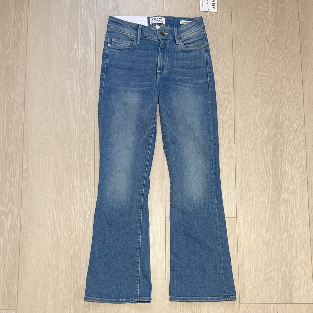 Frame Le Crop Mini Boot Mid-Rise Medium Blue Flare Jeans NEW - Picture 2 of 12